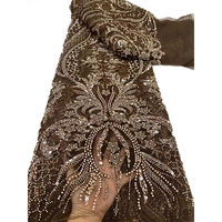 NI.AI Haute Qualité Rose Couleur Tulle Perlé Net Dentelle Africaine avec Paillettes Tissu Brodé Dentelle pour Robe de Mariée