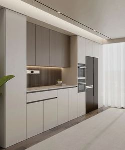 Buffet moderne en bois écologique pour salle à manger, armoire de rangement sur mesure avec étagères réglables, style bois pour le rangement - Product Image 2