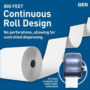 GEN 8-Inch X 800 ft Hardwound <b>Roll</b> Towels 6-Ply Soft <b>White</b> Kitchen <b>Paper</b> Towels 2-Ply <b>Roll</b> 6 <b>Rolls</b>/Carton - Product Image 2