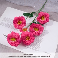 Fleurs artificielles d'hibiscus à 6 têtes pour mariage, décoration intérieure, arrangements floraux DIY, moulage par injection, toile de fond de fête, mur floral, vente en gros