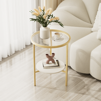 Table d'appoint moderne en métal avec cadre doré, table basse en verre à trois pieds pour salon, mobilier pour petit appartement