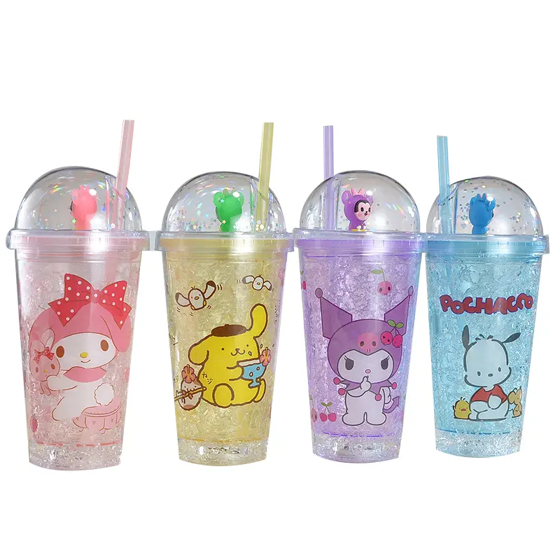 La nouvelle série Sanrioed tasse à paille dessin animé tasse à boire mignon Portable Double couche tasse à glace en plastique avec sport de paille