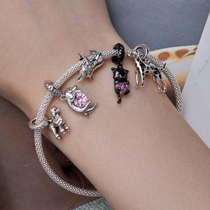 Colgante para mascotas de Plata de ley 925 con dijes de animales (Bulldog, Poodle, Dálmata) para pulseras de mujer y collares DIY, regalo de cumpleaños - Product Image 1