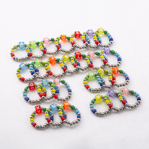 Stainless Steel Beaded <b>Ring</b> With 26 Letters Alphabet Women's Fashion Jewelry Gift Bohemian Style <b>Ring</b> - Product Image 1