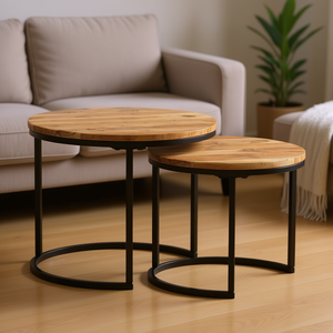 Juego de 2 Mesas Nido de Madera Maciza de Acacia, Muebles Modernos Contemporáneos para Sala de Estar - Product Image 2