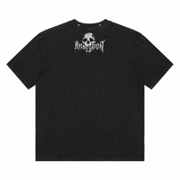 T-shirt Boxy Vintage Délavé OEM ODM, Col à Clous Métalliques, Graphisme Bande Métallique Noire, Tee-shirt Court Streetwear, Impression Logo Personnalisée