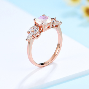 10K 14K Moissanite <b>Diamond</b> Moonstone Rings for Women <b>Weddings</b> Engagement Ring Fine Jewelry Gift Natural Rose White Gold - Product Image 6