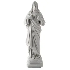 Wholesale religious white marble Jesus with sacred heart statue
