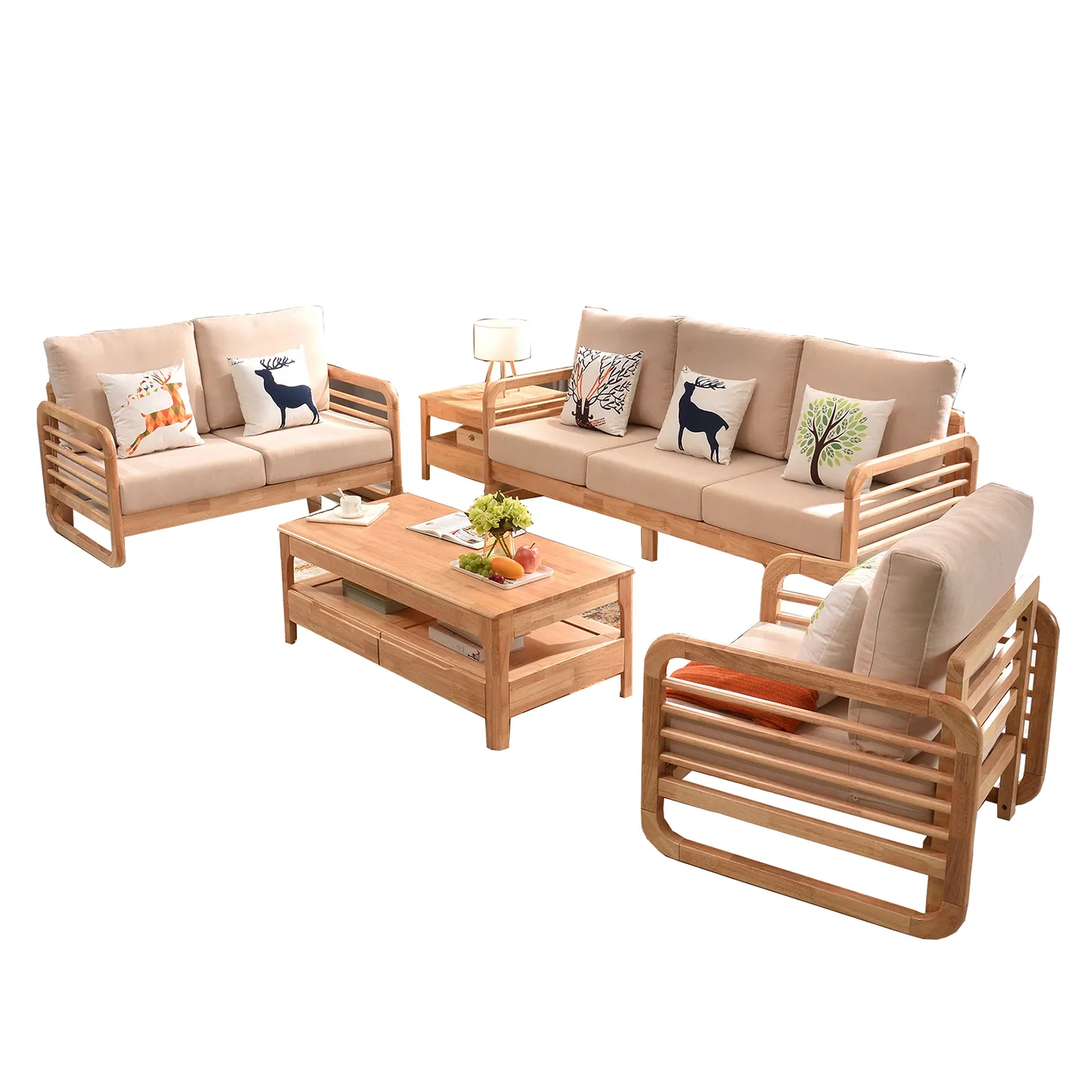 מפעל מחיר מוכר OEM 6 מושבים מוצק עץ בית ריהוט ספה מרופדת סטים לסלון OEM ODM שירות הניתן