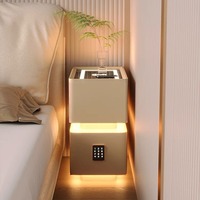 Mesita de Noche Inteligente de MDF con 2 Cajones, Altavoz Bluetooth, Carga Inalámbrica, LED, USB, Moderna, Ecológica, Personalizable para Dormitorio, Comedor, Hotel