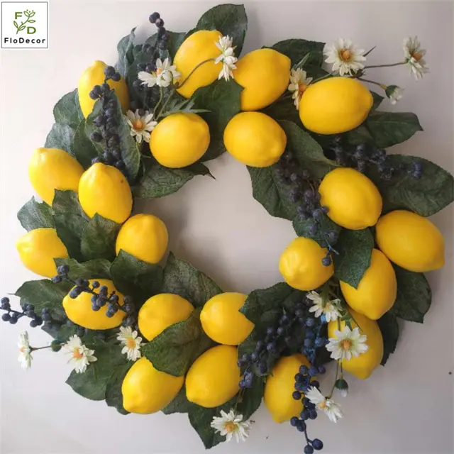 New Arrival Artificial Lemon Fruit Wreath Celebration Garland Home Front Door Garden Wall Wedding Yellow Decoration