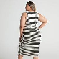 Robe décontractée ample en tricot à rayures pour femme, col rond, sans manches, taille naturelle, longueur mi-mollet, style streetwear printemps, grandes tailles