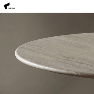 Tostone Nouveau Design Contemporain Beige <span class=keywords><strong>Table</strong></span> à manger ronde en travertin Pied cylindrique <span class=keywords><strong>Table</strong></span> ronde en travertin Ensemble pour salles à manger - Product Image 3