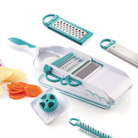Multifunctionele 4-in-1 plastic handmatige mandoline, voedselhakker, groente- en fruitsnijder, kaasschaaf met roestvrijstalen messen