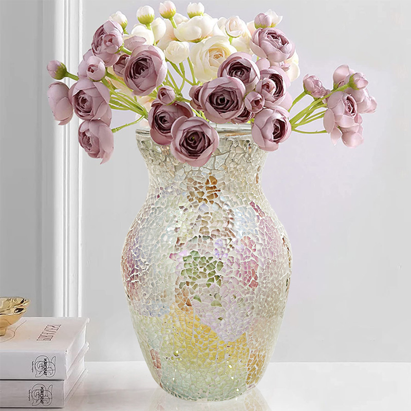 2021 New Design Colorful Mosaic Handmade Crackle Glass Vase
