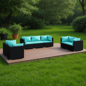 Ensemble de salon de jardin en rotin noir 6 places, résistant aux intempéries, mobilier d'extérieur au design contemporain - Product Image 2