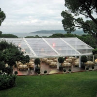Tentes de luxe transparentes TENTCHO pour événements, mariages, fêtes, avec poteaux et piquets, en promotion, 20 x 40 pour mariages et événements