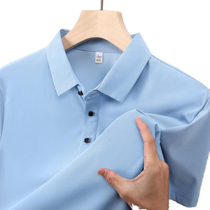DLM067 Men's Senior Summer Breathable Knitted Waffle Lapel Business Casual <b>Half</b>-sleeved for <b>Shirt</b> - Product Image 1
