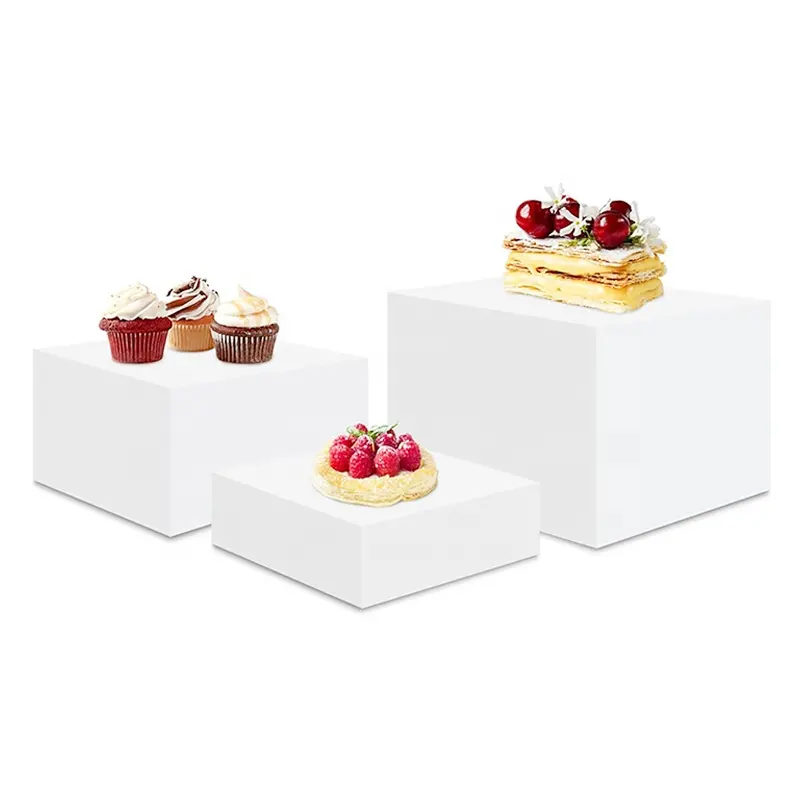 Lot de 5 présentoirs carrés en acrylique blanc pour buffet, présentoir de piédestal pour aliments et desserts.