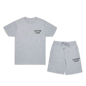 Conjunto de Camiseta y Pantalones Cortos Deportivos Personalizados al por Mayor, de Algodón de Alta Calidad, Estilo Minimalista, con Logotipo Personalizado para Hombre - Product Image 1