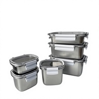 304 Edelstahl Quadratische Mikrowellengeeignete Tragbare Lunchbox Suppenschüssel Bento-Behälter mit Frischhalte-Deckel