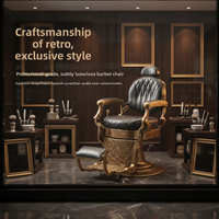 Fauteuil de Barbier Rétro de Luxe en Métal Doré, Éponge Épaisse Résistante à l'Usure et à Haute Résilience, Hauteur Réglable, Pompe Hydraulique, Usage Commercial