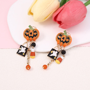 Nuevo Halloween creativo moda aceite goteo divertido circón incrustaciones calabaza calavera borla señoras pendientes - Product Image 4