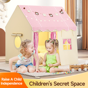 Gran tienda de campaña infantil de poliéster con cortina a cuadros <span class=keywords><strong>para</strong></span> el dormitorio de los niños pequeños, escondite, regalo de <span class=keywords><strong>cumpleaños</strong></span>, rincón de lectura, <span class=keywords><strong>para</strong></span> pasar la noche y jugar. - Product Image 4