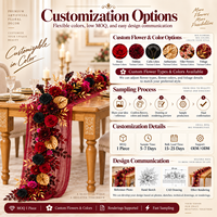 Taplak Meja Sutra Buatan Tangan Motif Bunga Merah Emas Mawar Dahlia Calla Lily Garland Vintage Dekorasi Pernikahan Prancis
