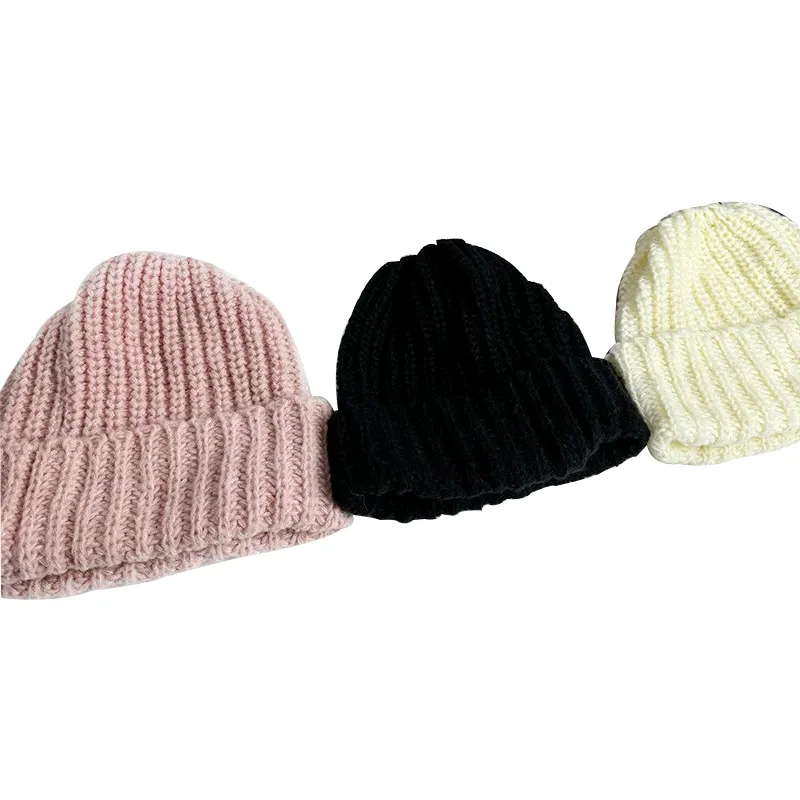 Wholesale Custom Fashion Autumn Winter Casual Solid Color Cuffed Crochet Beanie Caps Knitted Hat for Girls