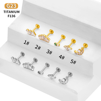 ASTMYW F136 G23 Piercing labret sans filetage en titane Moon Push 16G, clou d'oreille, cartilage, bijoux de corps en gros