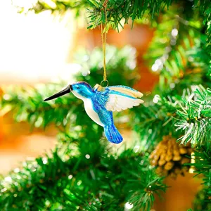 خمر رسمت باليد الزجاج الطنان شجرة عيد الميلاد الحلي ، الطيور زينة عيد الميلاد الايكولوجية-