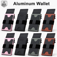 Portefeuille fin anti-RFID avec système pop-up, porte-cartes en aluminium avec bande élastique, portefeuille minimaliste pour homme, fabriqué par un fabricant OEM