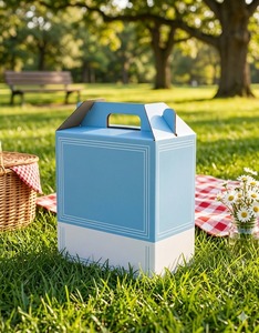 Carpeta Portátil de Cartón con Bloques de Color Azul y Blanco, Asa Integrada, Resistente y de Gran Capacidad, Hecha en Vietnam con Materiales Reciclados, Personalizable - Product Image 3