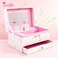 Boîte à bijoux rectangulaire pour enfants, motif floral ballerine, avec fonction musicale, tiroir coulissant, emplacements pour bagues, boîte de rangement pour bibelots de princesse