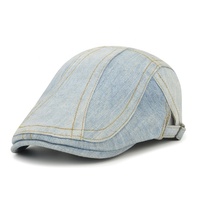 Fabricante de Sombreros OEM ODM, Gorras de Estilo Ivy Ajustables Personalizadas, Gorras Newsboy con un Botón a Presión, Tela Vaquera para Uso Diario Unisex