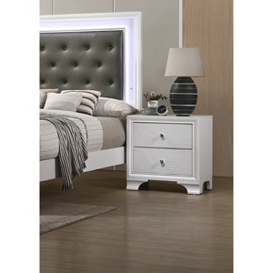 Comodino Moderno Stile Glamour Bianco Puro con Due Cassetti e Motivo Coccodrillo in Rilievo - Product Image 1