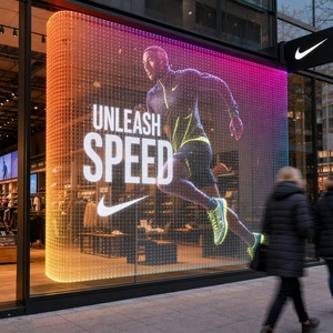 Écran d'affichage LED flexible adhésif transparent P10 pour vitrine de magasin, façade en verre, image de marque - Product Image 1