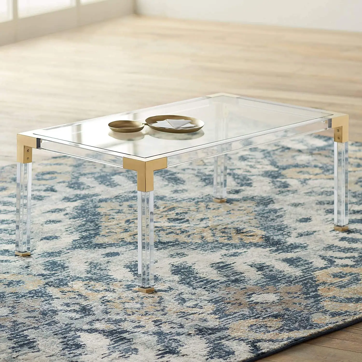 Home Collection Rectangular Clear Acrylic Modern Coffee Table Side Table End Table for Living Room