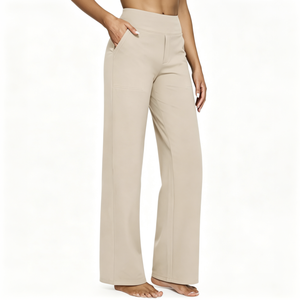 Pantaloni da yoga a gamba larga in tessuto con protezione solare con tasche ad alta elasticità - Product Image 3