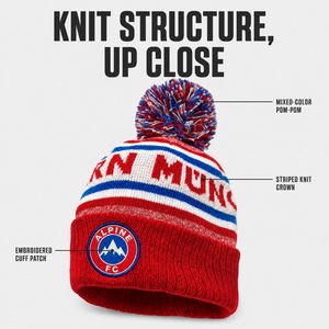 Bonnet en tricot jacquard acrylique thermique d'hiver de haute qualité avec pompon, motif personnalisé, bonnet épais tricoté - Product Image 3