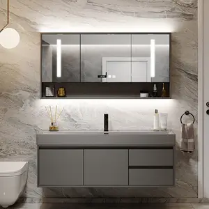Lavabo minimalista moderno, mueble de baño con lavabo y espejo