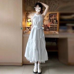 Sleeveless Halter Neck <b>Dress</b> <b>Elastic</b> Waist Breathable Long Summer Holiday Casual <b>Dress</b> - Product Image 3
