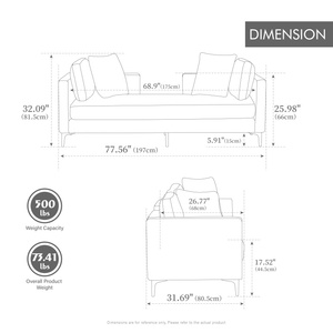 Chaise longue moderna trapuntata in ciniglia, divano letto da 77,5 pollici di larghezza, con cuscini per lo schienale, per camera da letto e soggiorno, color tortora - Product Image 5