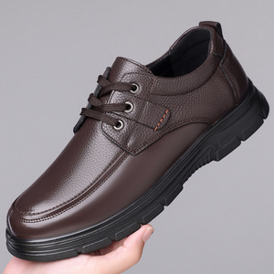 Zapatos de vestir casuales de cuero vacuno de primera calidad para hombre, con suela gruesa, tacón bajo, transpirables, formales para oficina, con cordones. - Product Image 1