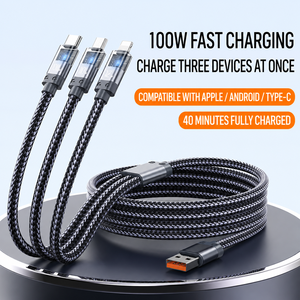 SUNGUY New Arrival Nylon 3 in 1 100W <b>USB</b> C Data Cable Type C Fast Charging Power Cable for Phone Latop and Car Use - Product Image 2