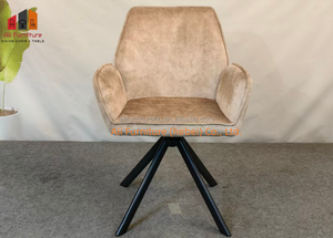 Fauteuil pivotant contemporain avec dossier haut, revêtement en velours <span class=keywords><strong>beige</strong></span> et pieds en métal noir pour les intérieurs modernes - Product Image 3