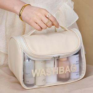 Travel Toiletry Bag Transparent Waterproof PVC Flip Top Large Capacity Storage For Bathroom Portable Rectangle Hook Type - Product Image 1
