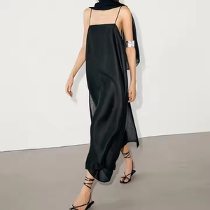 Robes longues d'été vintage décontractées élégantes de couleur unie noire, personnalisables, meilleure qualité, collection 2025 à succès - Product Image 2