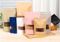 Sacs en papier kraft brun personnalisés avec pochettes debout à fenêtre translucide pour emballage d'aliments secs pour café pain bonbons